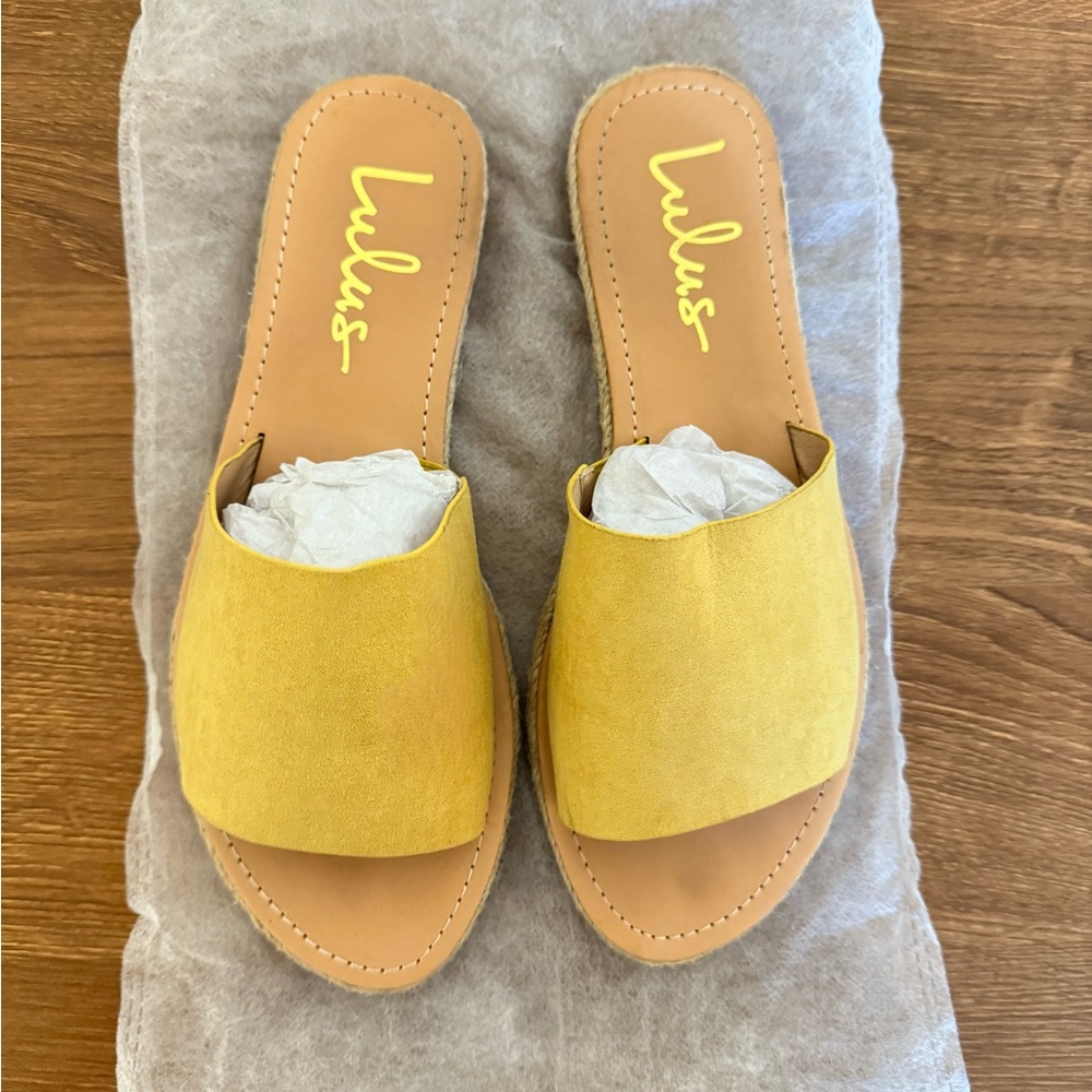 Lulus Yellow Suede Slide Sandals